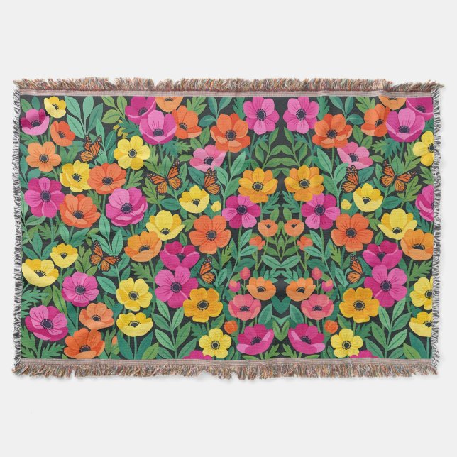 Abstrakte Farbige Anemonen Schmetterlinge Decken (Vorderseite)