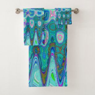 Abstrakte Farbige blaue Wavy Mosaik Retro Badhandtuch Set