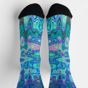Abstrakte Farbige blaue Wavy Mosaik Retro Socken