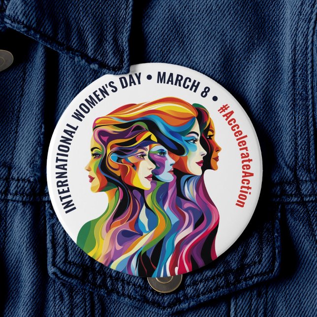 Abstrakte farbige Gesichter Frauentag | IWD Button (Abstract Colorful Faces Women's Day | IWD Button)