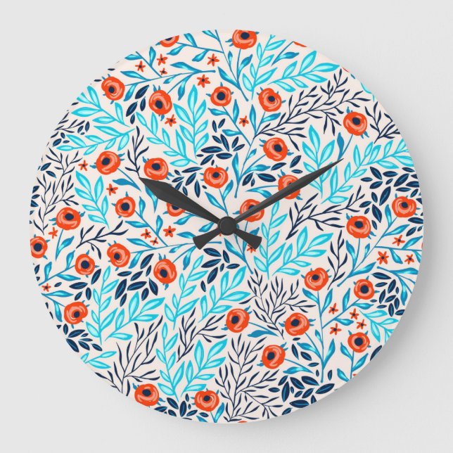 Abstrakte farbige Rose: Vintage Blumen Große Wanduhr (Vorderseite)