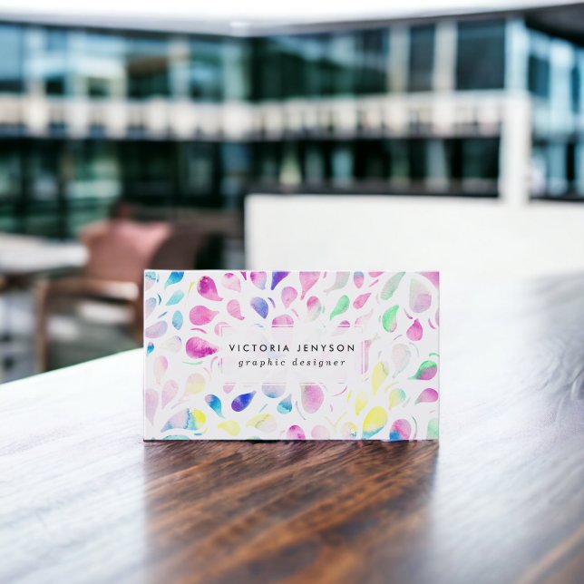 Abstrakte, farbige Wasserfarbentropfenmuster Visitenkarte (Abstract colorful watercolor drops pattern business card)