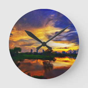 Abstrakte Farblackierung  Saigon Sunset Runde Wanduhr