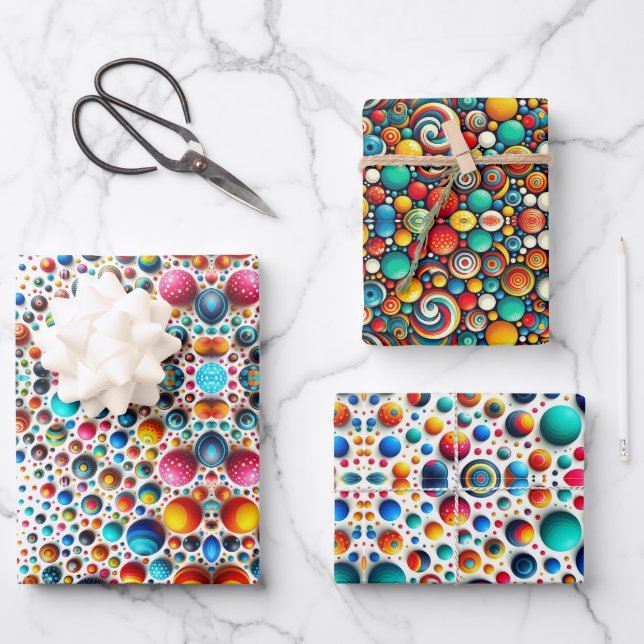 Abstrakte Farbpunkte Geschenkpapier Set (Vorderseite)