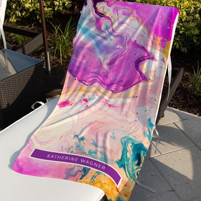Abstrakte Farbschräge Monogramm Rosa Lila Kunst Strandtuch (Von Creator hochgeladen)