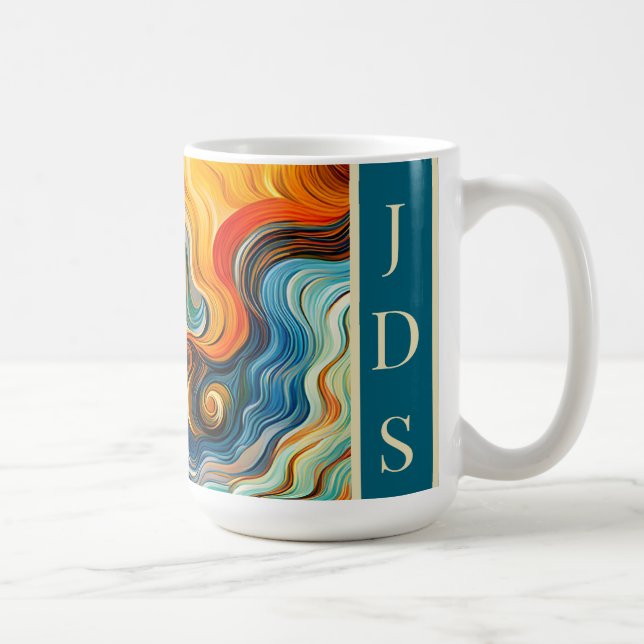Abstrakte FarbWaves Monogram Kaffeetasse (Rechts)