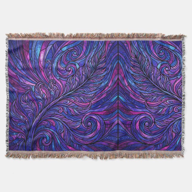 Abstrakte Farnblatt Kosmisch Violette Moderne Deck Decke (Vorderseite)