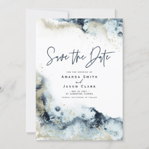 Abstrakte Faux-Gold-Navy-Aquarell-Save-the-Date-Ka Einladung