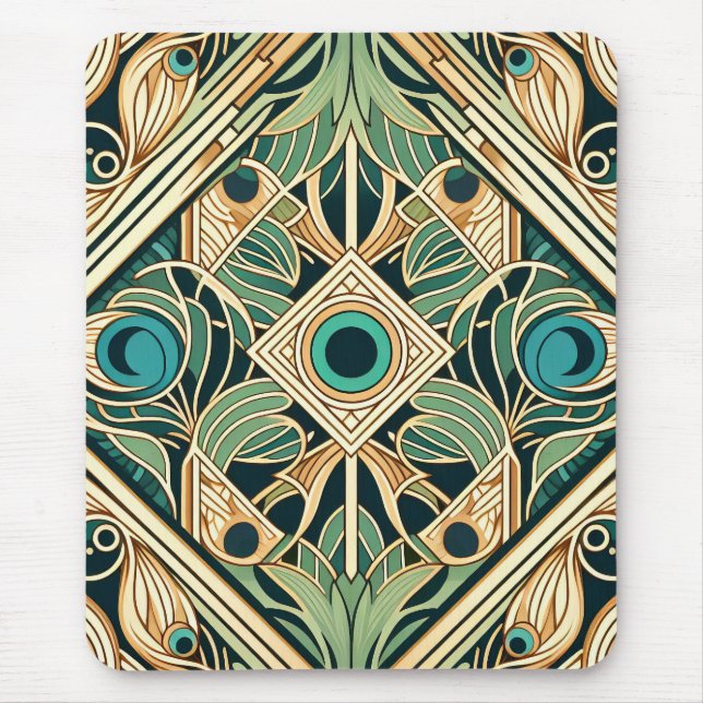 Abstrakte Federn aus Gold und Grün Mousepad (Vorne)