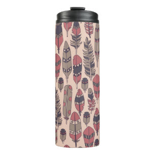 Abstrakte Federn: farbenfroher Vintage-Hintergrund Thermosbecher