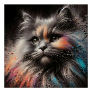 Abstrakte Feline Art Langhaarige Katze Poster