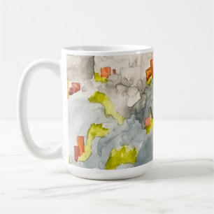 Abstrakte Felsen Bäume Klippen Aquarell-Landschaft Kaffeetasse