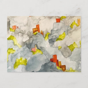 Abstrakte Felsen Bäume Klippen Aquarell Landschaft Postkarte