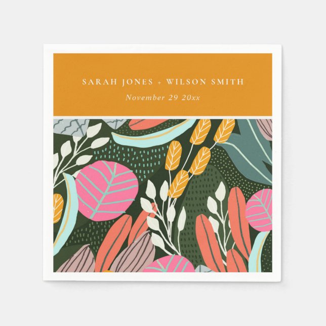 Abstrakte fette tropische botanische Hochzeit Serviette (Vorderseite)