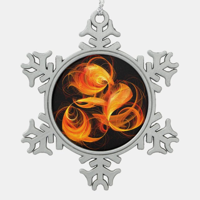 Abstrakte Feuerball-Kunst Schneeflocken Zinn-Ornament (Vorderseite)