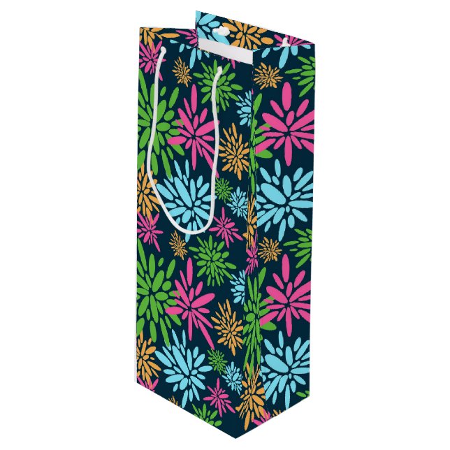 Abstrakte Feuerwerkskörper-Blume Geschenktasche Geschenktüte Für Weinflaschen (Vorderseite Schrägansicht)