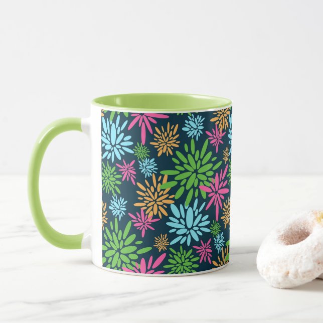 Abstrakte Feuerwerkskörper-Blume Tasse (Mit Donut)