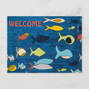 Abstrakte Fische, BEGRÜSSEN, Text hinzufügen Postkarte