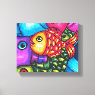 Abstrakte Fische  Meereswelt Original Art Leinwanddruck