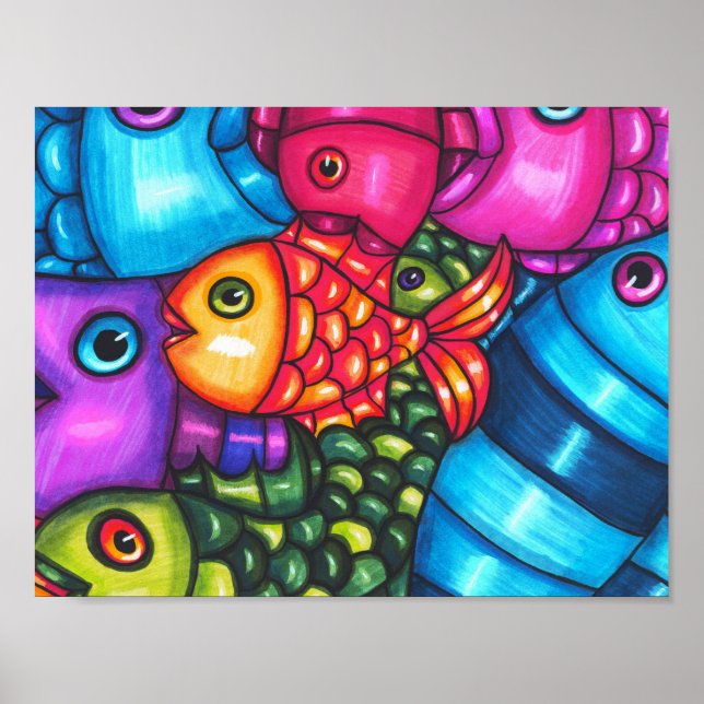 Abstrakte Fische  Meereswelt Original Art Poster (Vorne)
