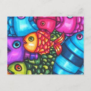 Abstrakte Fische Meereswelt Original Art Postkarte
