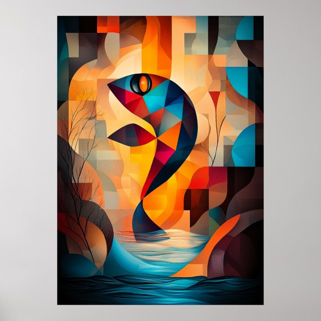 Abstrakte Fischkunst - Geometrisches Natureledesig Poster (Vorne)