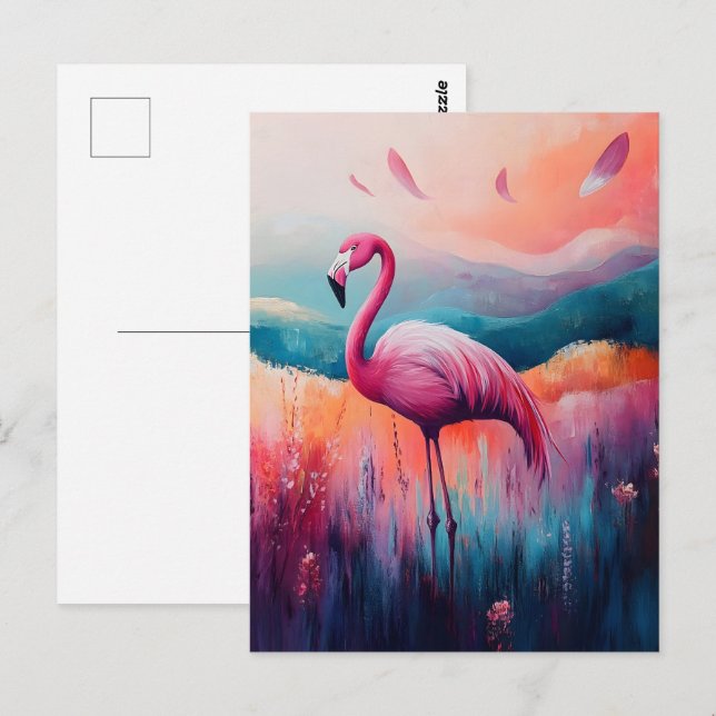 Abstrakte Flamingo-Ölmalerei Postkarte (Vorne/Hinten)