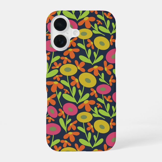 Abstrakte Flora Neon iPhone 16 Hülle (Rückseite)