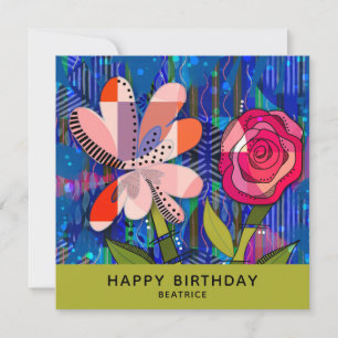 Abstrakte Floral Happy Birthday Custom Message Car Karte
