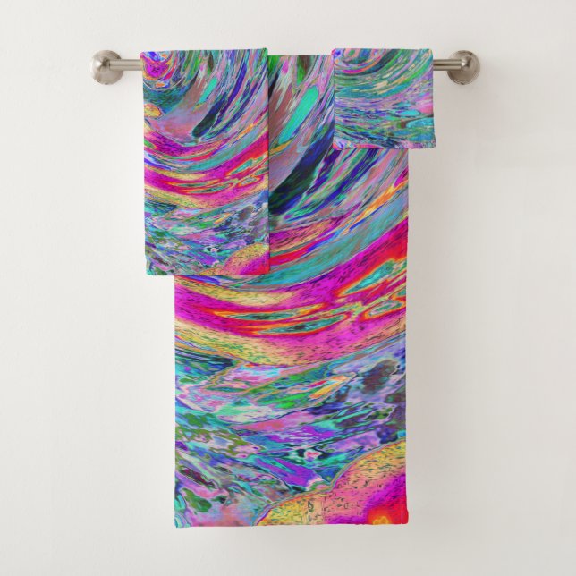Abstrakte floral Psychedelische Regenbogenwellen Badhandtuch Set (Insitu)
