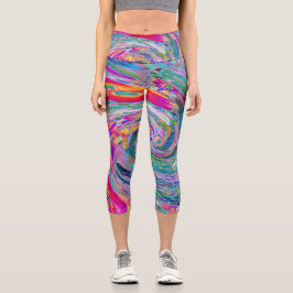 Abstrakte floral Psychedelische Regenbogenwellen Capri Leggings