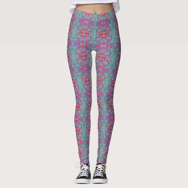 Abstrakte floral Psychedelische Regenbogenwellen Leggings (Vorderseite)