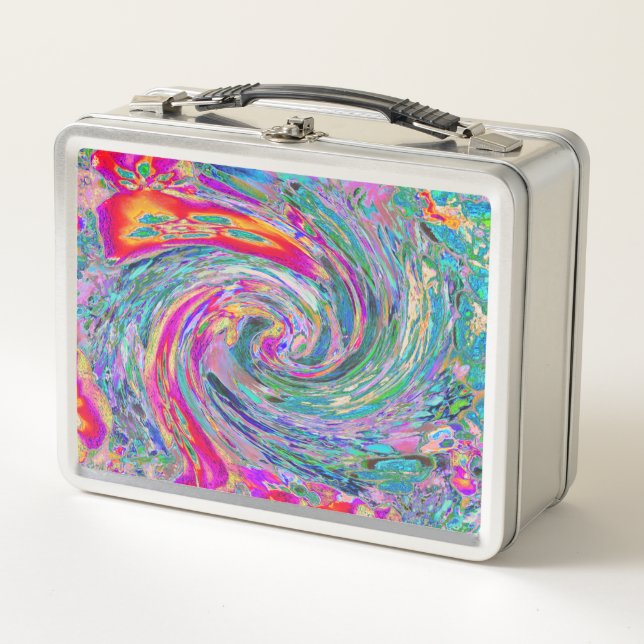 Abstrakte floral Psychedelische Regenbogenwellen Metall Brotdose (Vorderseite)