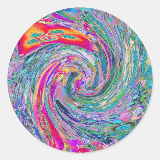 Abstrakte floral Psychedelische Regenbogenwellen Runder Aufkleber (Vorderseite)