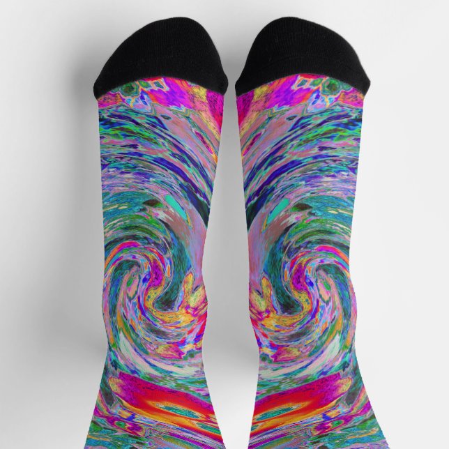 Abstrakte floral Psychedelische Regenbogenwellen Socken (Oben)
