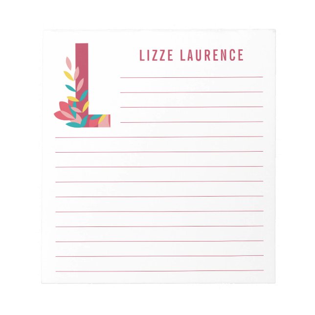 Abstrakte florale Alphabet Linde Notizblock (Vorderseite)