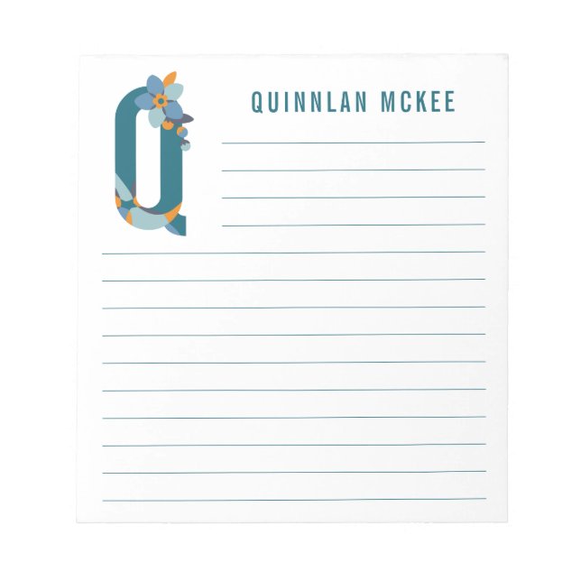 Abstrakte florale Alphabet Linde Notizblock (Vorderseite)