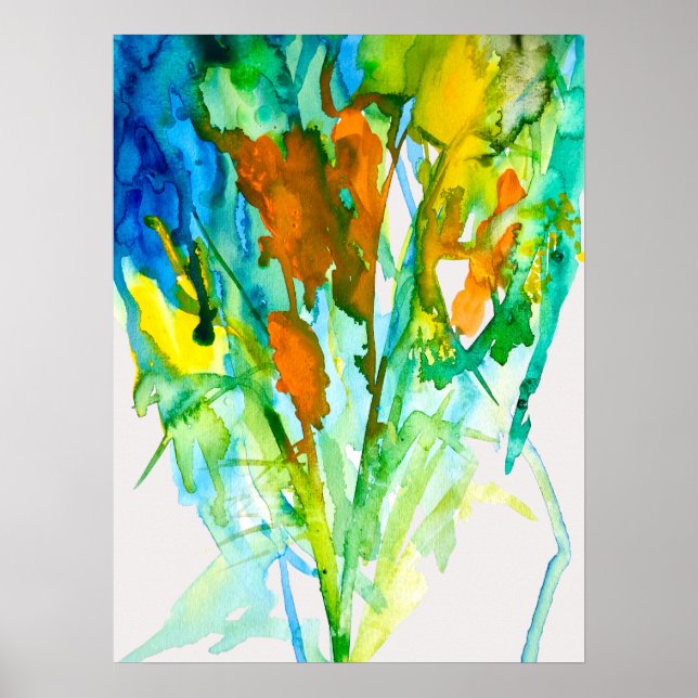 Abstrakte florale Aquarellkunst Poster (Vorne)