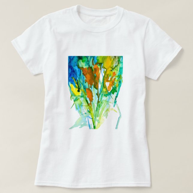 Abstrakte florale Aquarellkunst T-Shirt (Design vorne)