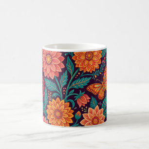 Abstrakte florale Dahlien-Schmetterlinge-Kaffeetas Kaffeetasse