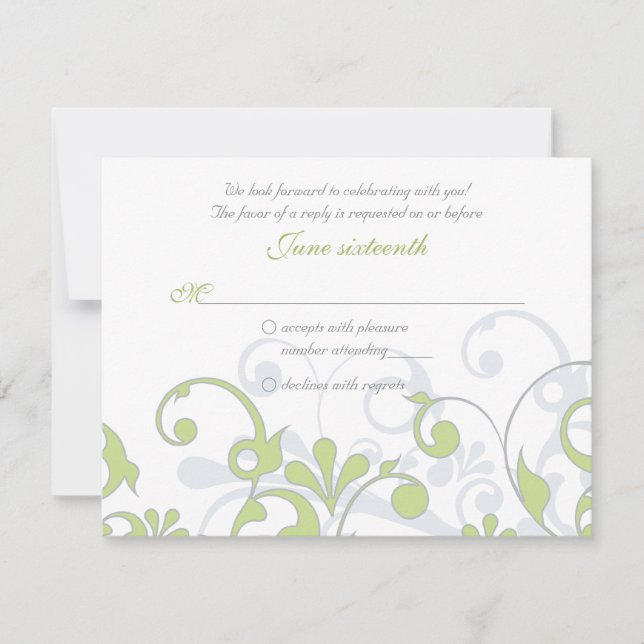 Abstrakte florale Hochzeitkarte RSVP Karte (Vorderseite)