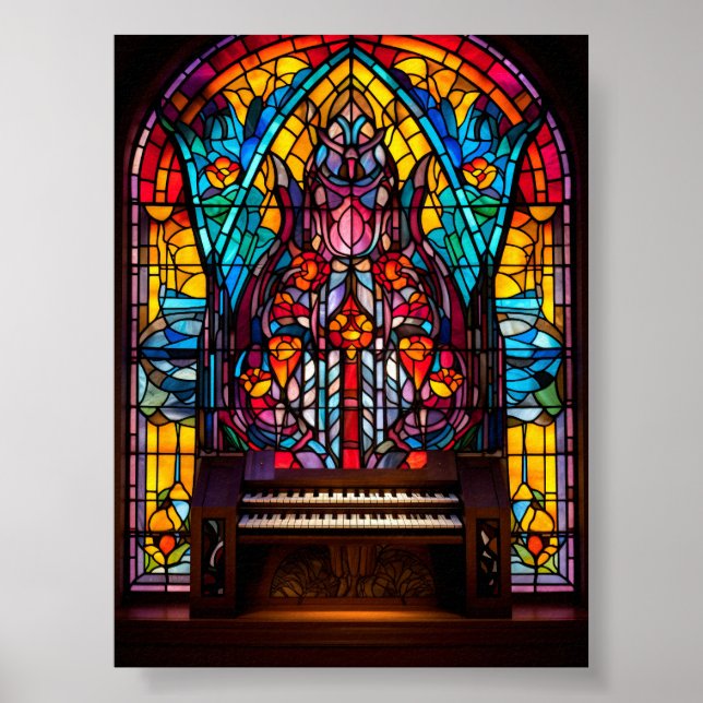 Abstrakte florale Kathedralenorgel-Buntglas-Kunst Poster (Vorne)