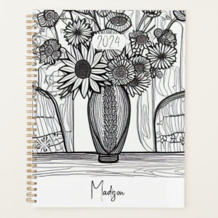Abstrakte florale Kunst - Bearbeitbar 2024 Neues J Planer
