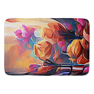 Abstrakte florale Kunst Orange Red Blue Blumen Badematte
