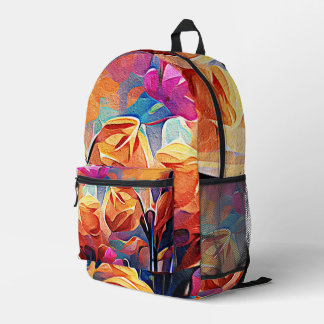 Abstrakte florale Kunst Orange Red Blue Blumen Bedruckter Rucksack