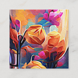 Abstrakte florale Kunst Orange Red Blue Blumen Begleitkarte