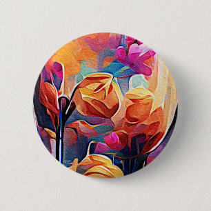 Abstrakte florale Kunst Orange Red Blue Blumen Button