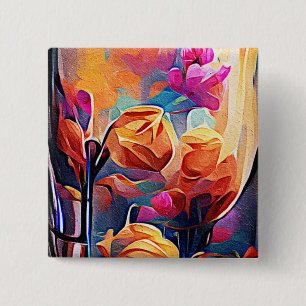 Abstrakte florale Kunst Orange Red Blue Blumen Button