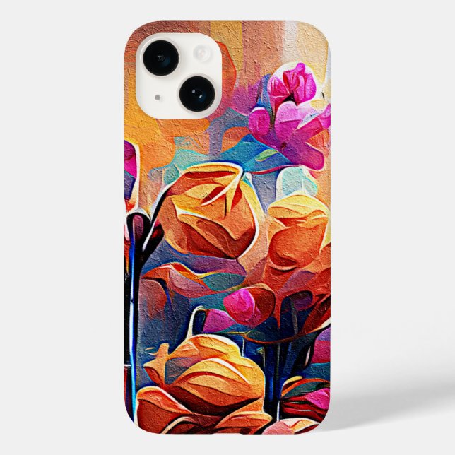 Abstrakte florale Kunst Orange Red Blue Blumen Case-Mate iPhone Hülle (Rückseite)