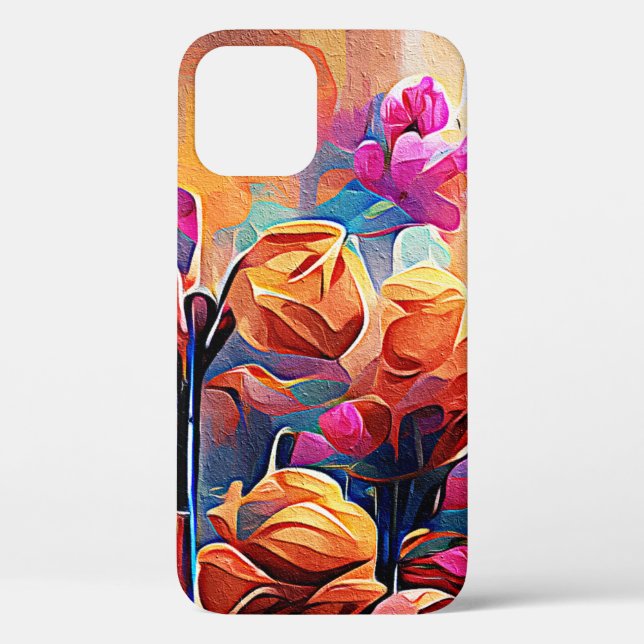 Abstrakte florale Kunst Orange Red Blue Blumen Case-Mate iPhone Hülle (Rückseite)